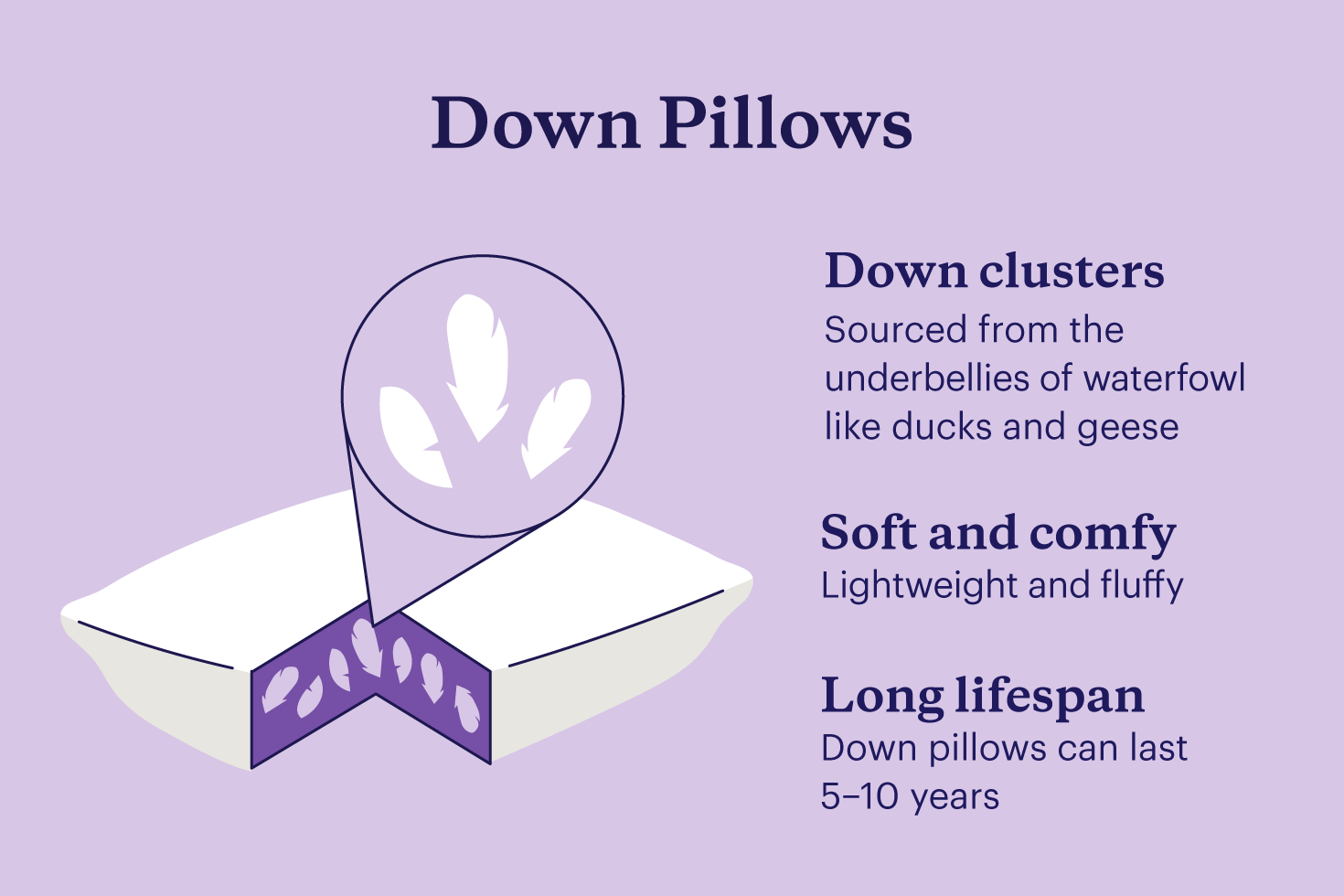 The components and features of a down pillow.
