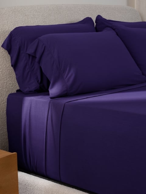 SS sheets deep purple close up pillowcases
