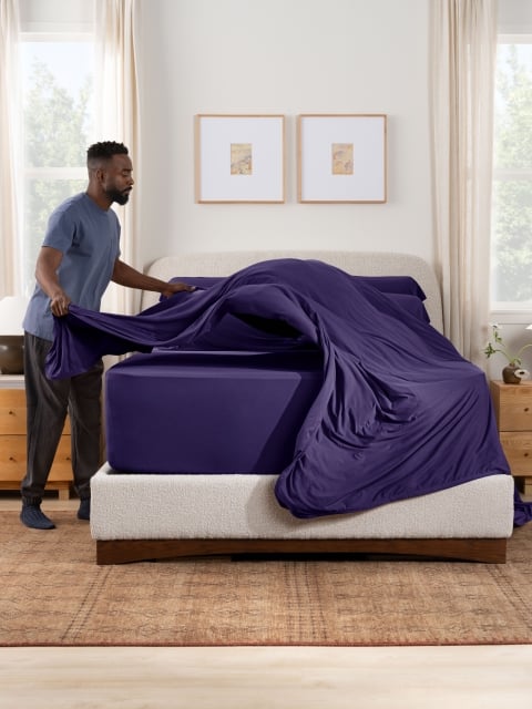 SS sheets deep purple talent making bed
