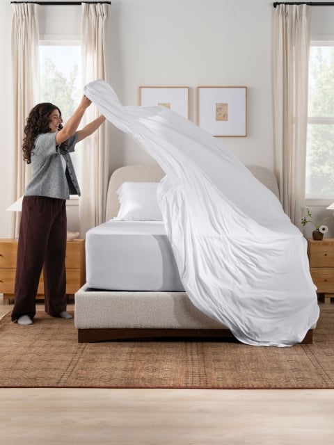 SS sheets white talent making bed